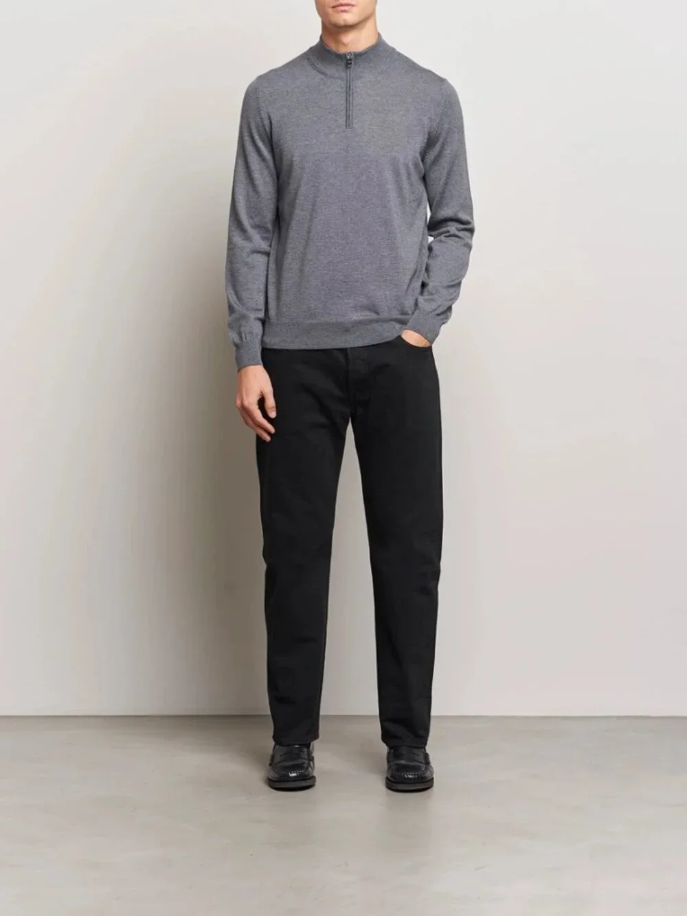 NWT Boss Men's Medium Grey Virgin Wool /Cashmere Quarter-Zip Sweater